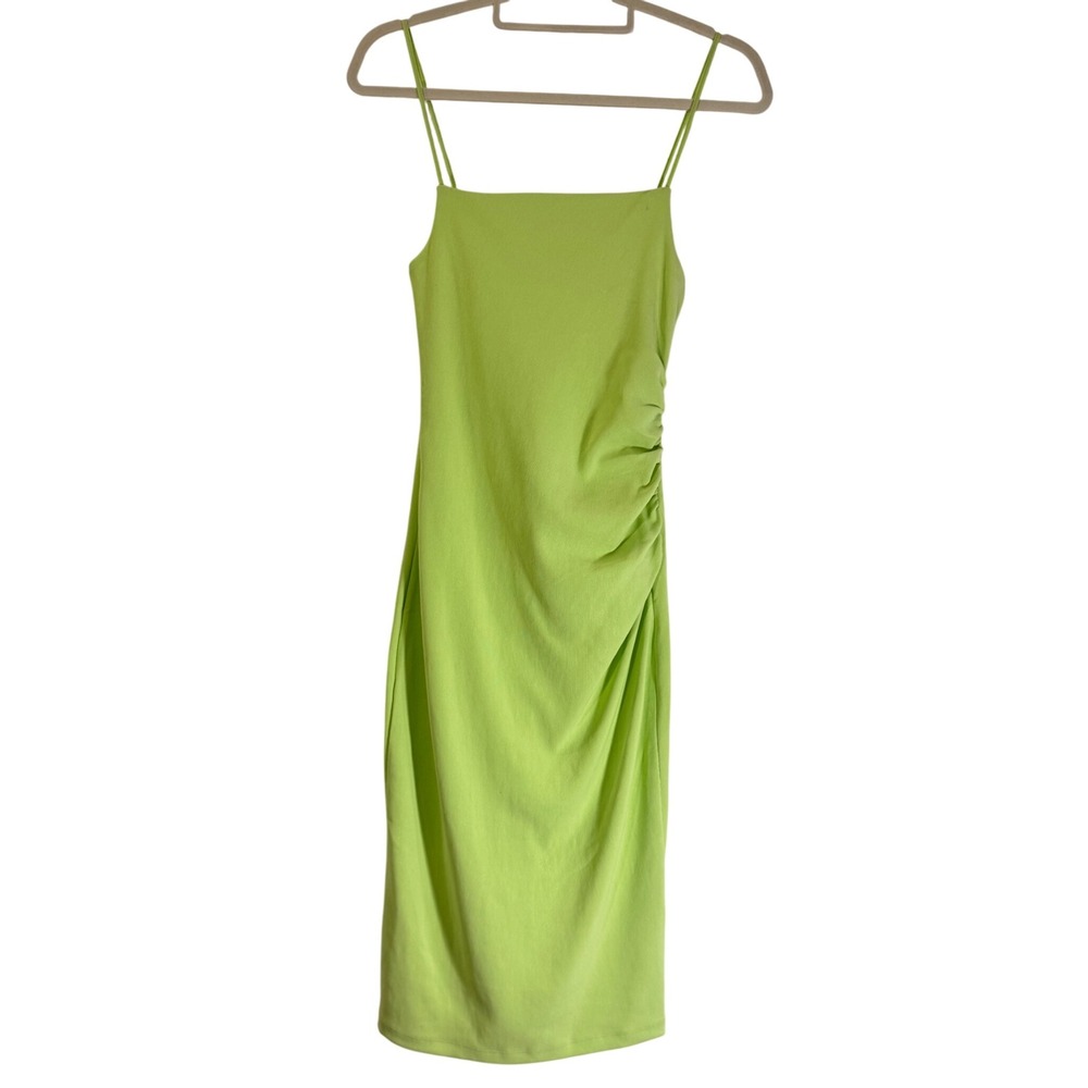 NEW‎ Zara Green Midi Dress Bodycon Ruched Sleeveless Party Cocktail Women's S